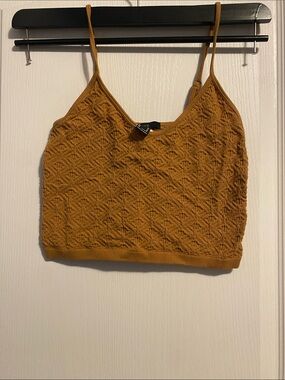 Forever 21 Textured Spaghetti Strap Crop Top - Mustard
